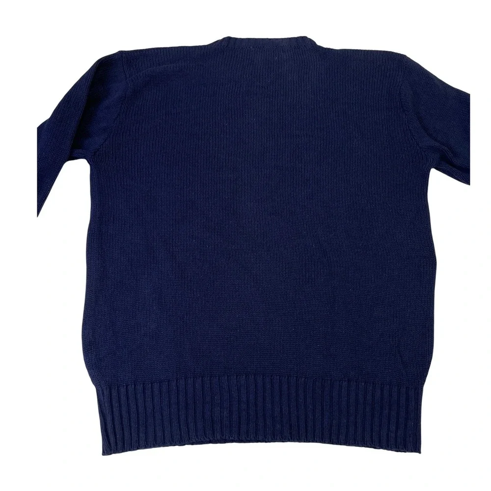 VTG Polo Ralph Lauren Mens Navy Blue Cotton Crewneck Sweater L Red Pony Logo